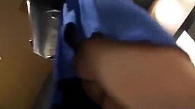 Nice ass under a short blue skirt