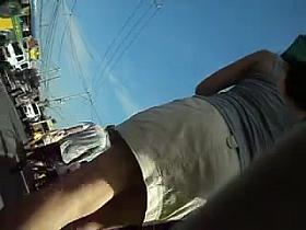 (boso) sexy slim girl walking upskirt at market