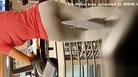 Fatty ass chick walking in gym