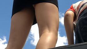 Girl in tight skirt is flashing erotic white panty