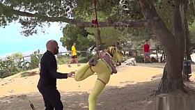 Yellow hair slut anal fucked outdoor