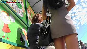 Fine upskirt closeup of chicks darksome belt