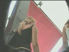 Hidden upskirts camera following girls around a shopping mall