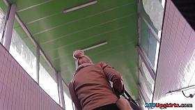 Juicy upskirt pussy view of the amateur blonde MILF