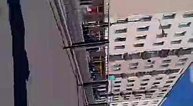 Blonde in blue dress