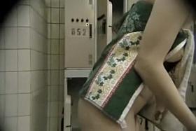 Changing room girl tried to hide her tits under towel