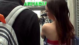 American slut wrapped in flag in public