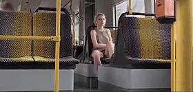 Amazing Blonde in Bus (downblouse and upskirt no pantie)