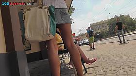 Sexy brunette hair in denim upskirt movie scene