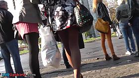 Hawt foxy peek up petticoat in the street