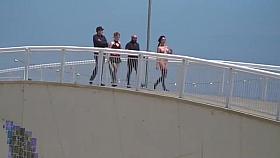 Naked in fishnets slut in public