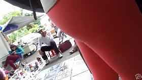 Yummy cameltoe on the red yoga pants