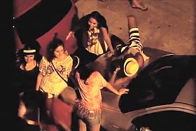 Delicious Spanish girls shield their friend as she is peeing