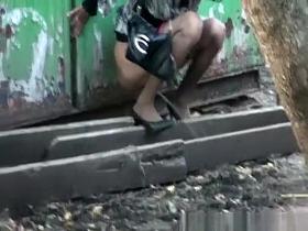 Brunette big piss outdoors