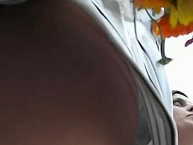 Elegant babe with lacey, white panties gives incredibly up skirt