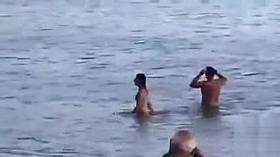 Horny French couple has sex in the water