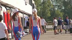 Street candid models in tight tracksuits