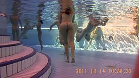 Underwater scenes of the nude chicks in the sauna pool