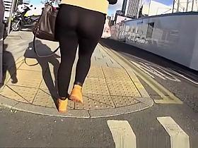 Big ass chubby blonde tight black leggings