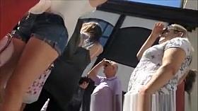 Blonde upskirted in street