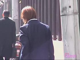 Asian schoolgirl has her uniform lifted by a skirt sharker.