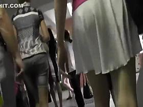 Voyeur follows a cute girl on the stairs