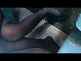 Candid pantyhose ballerinas in train