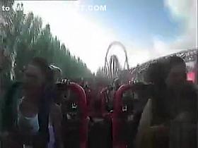 Big tits pop out on the rollercoaster