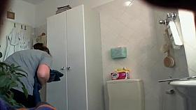 Chubby mature changing in bathroom