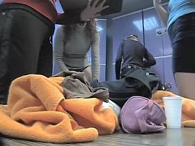 Sweetie in the black bra and with naked tits in change room