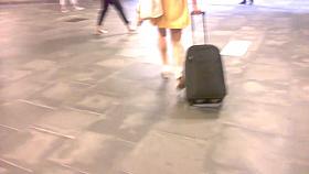 Upskirt in yellow skirt