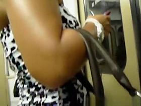 Sexy chick in tight short dress upskirted