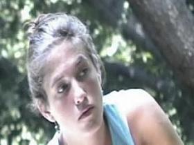 Sweet bimbo with nude feet gets on park upskirt video