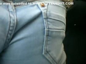 Jeans wedgie in cute girl's ass crack