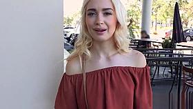 Slim blonde bangs in public for fast cash