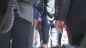 Street candid video of a fitty walking ass and pussy in tight jean shorts