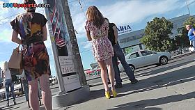 Sexy upskirt voyeur video with a gal in leopard panties