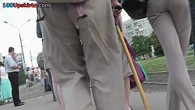 Upskirt footage of sheer panty of a flabby-ass chick