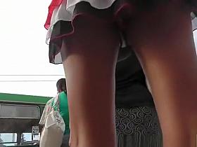 Sexy legs chick wearing short dress upskirted