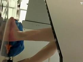 Trimmed pussy girl spied in pool cabin