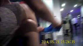 Office woman in very shiny tan pantyhose