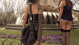 Goth slave fucked in public and in bar