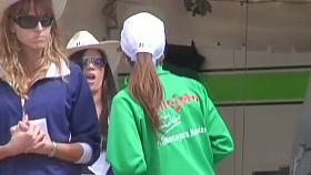 Street candid is filmed by a voyeur man passing by