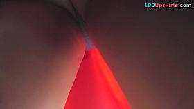 Amazing pussy upskirt with slim brunette girl