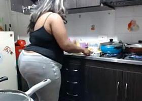Spying on BBW with big ass in kitchen (no nudity)
