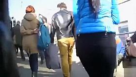 Horny dude groping a stunningly beautiful girl in the bus