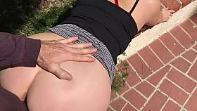 MILF in the yard fucks peeping neighbor - Erin Electra