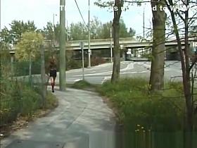 cute young girl peeing in public