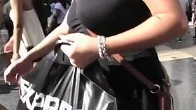 Upskirt and no bra dress woman