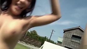 Naked Japanese girls run around the soccer field